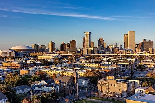 View of the city skyline from the rooftop bar at the Ponchartrain Hotel in New Orleans-Louisiana-USA Cityscapes Print